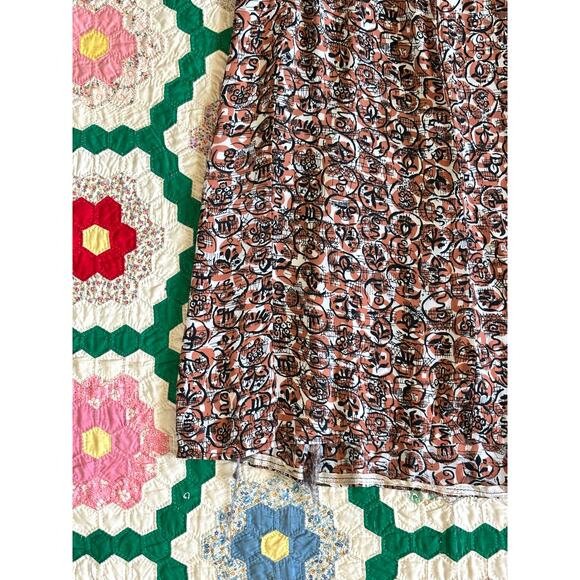 Vintage 1940s Novelty Print Dress Orange Brown Rayon Velvet Bows Abstract AS IS - Picture 13 of 16